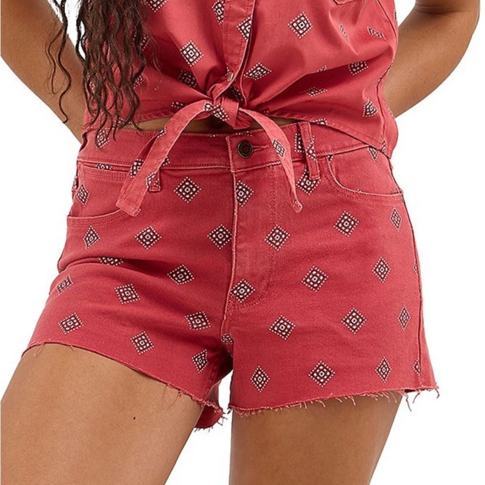 Wrangler Vintage Cut Off Denim Shorts Red Bandanna Geometric Women's 10 Mid rise